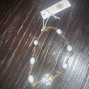 Tory Burch Gold Bracelet with White Beads